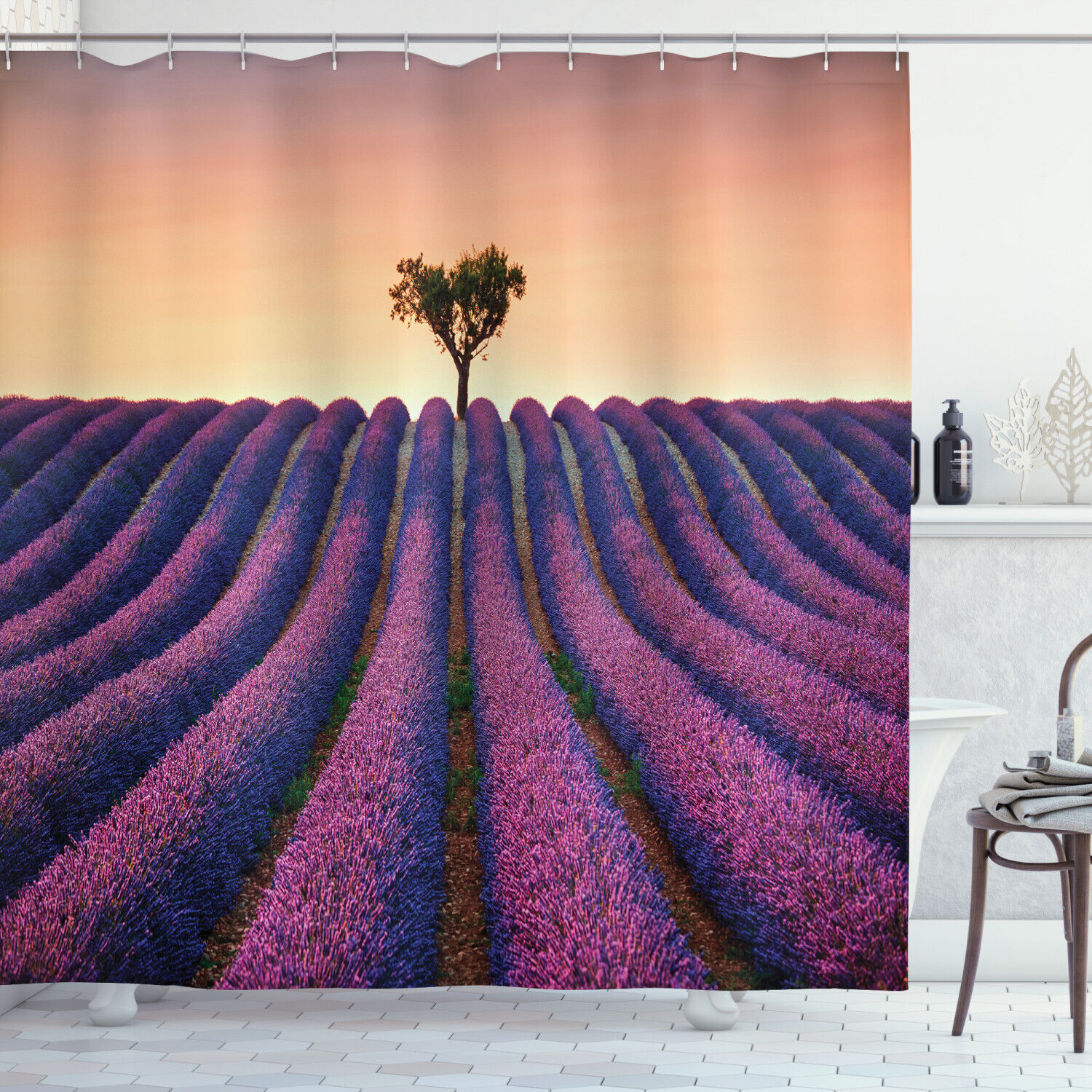 Lavender Flowers Field Print Shower Curtain For A Soothing Bathroom