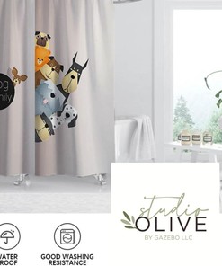 Lavender Funny Dogs Shower Curtain With Metal Hooks - Child'S Bathroom Decor
