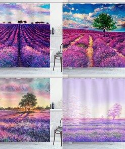Lavender Garden Landscape Floral Waterproof Shower Curtain Available In Multiple Sizes