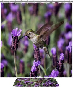 Lavender Hummingbird Vintage Shower Curtain Liner, Fabric Bathroom Decor