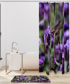 Lavender Hummingbird Vintage Shower Curtain Liner, Fabric Bathroom Decor