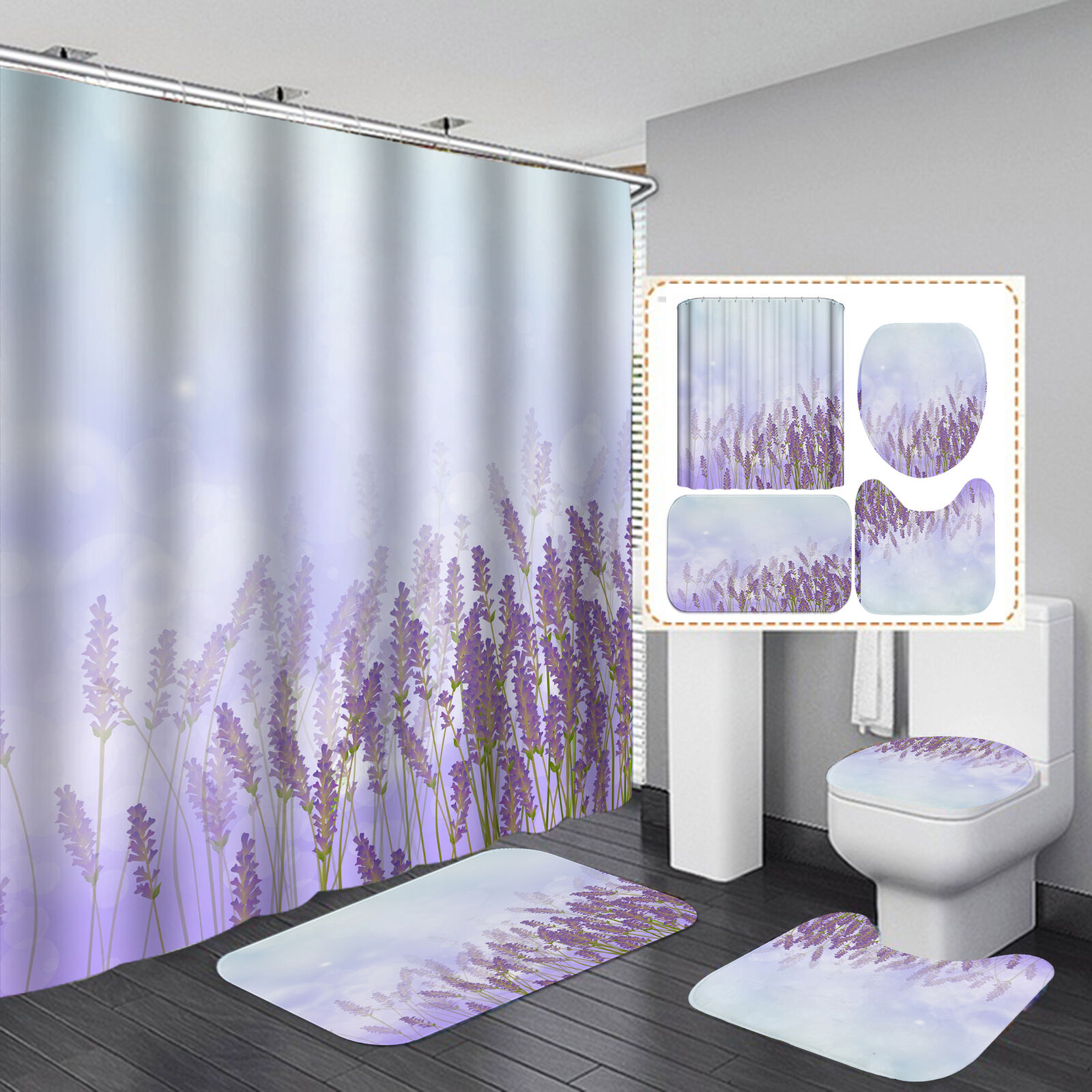 Lavender Leaf Print 3D Shower Curtain For A Relaxing And Calming Bathroom