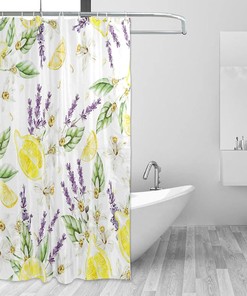 Lavender Lemon Print Waterproof Shower Curtain for Bathroom Decor