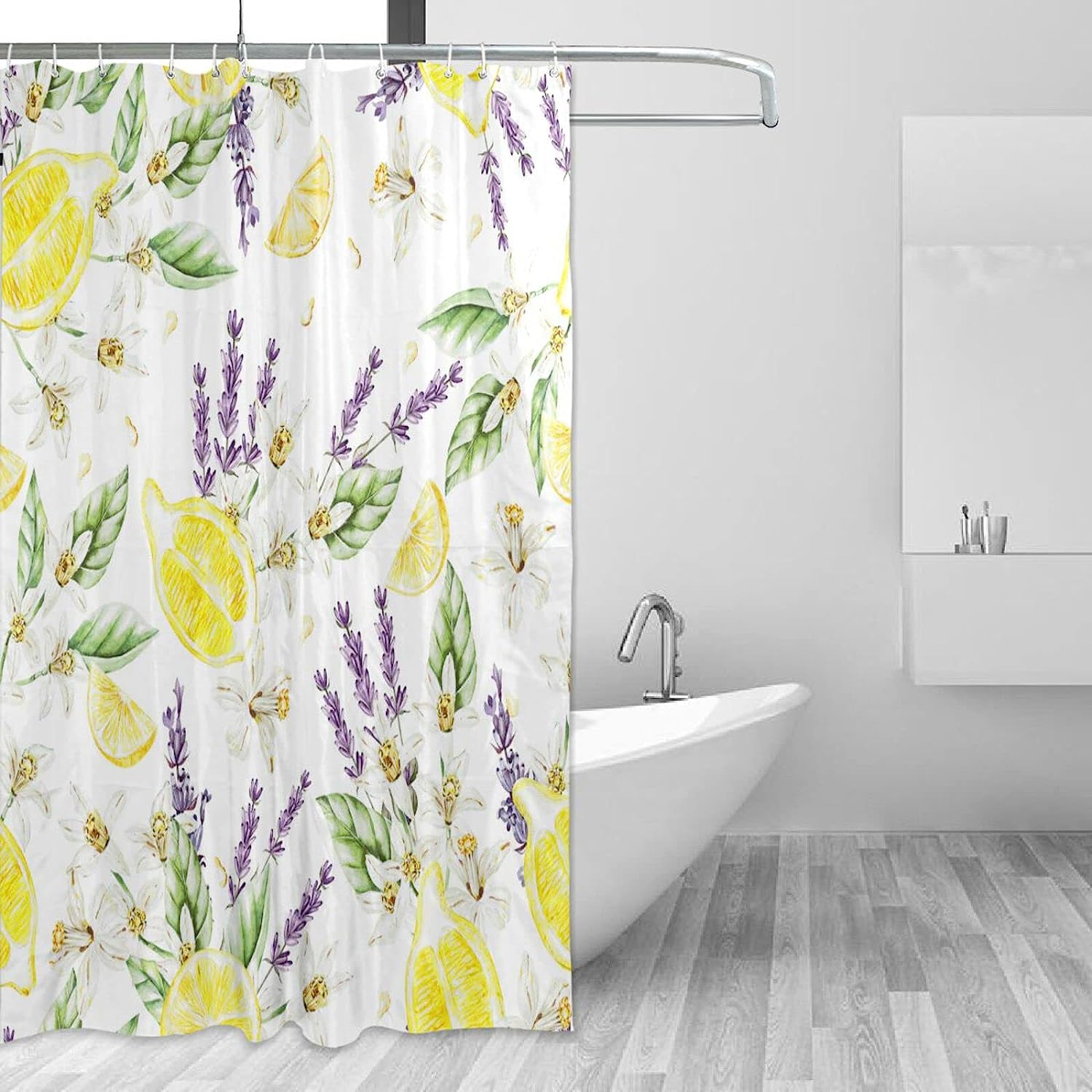 Lavender Lemon Print Waterproof Shower Curtain for Bathroom Decor