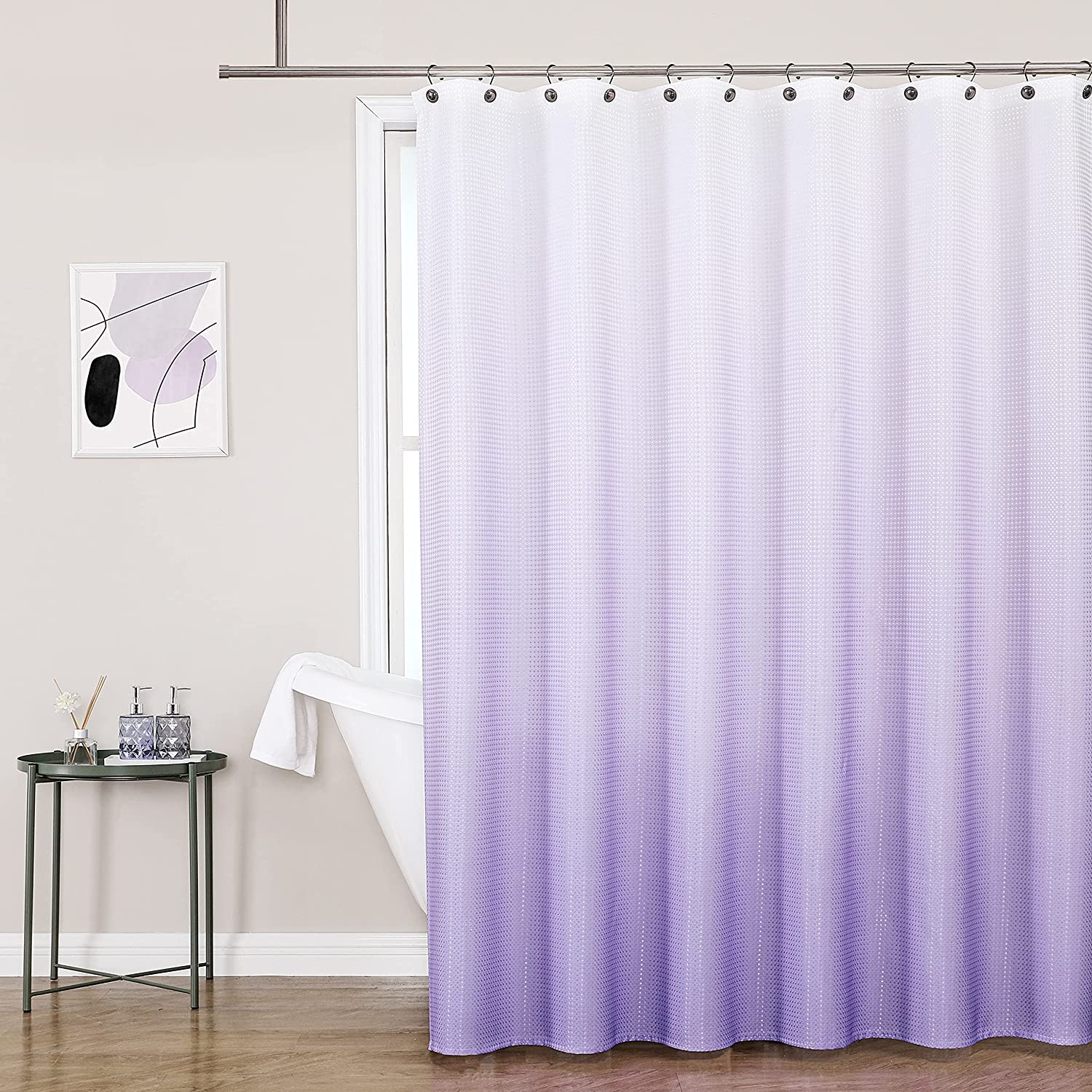 Lavender Ombre Waffle Weave Shower Curtain with Water-Resistant and Gradient Design