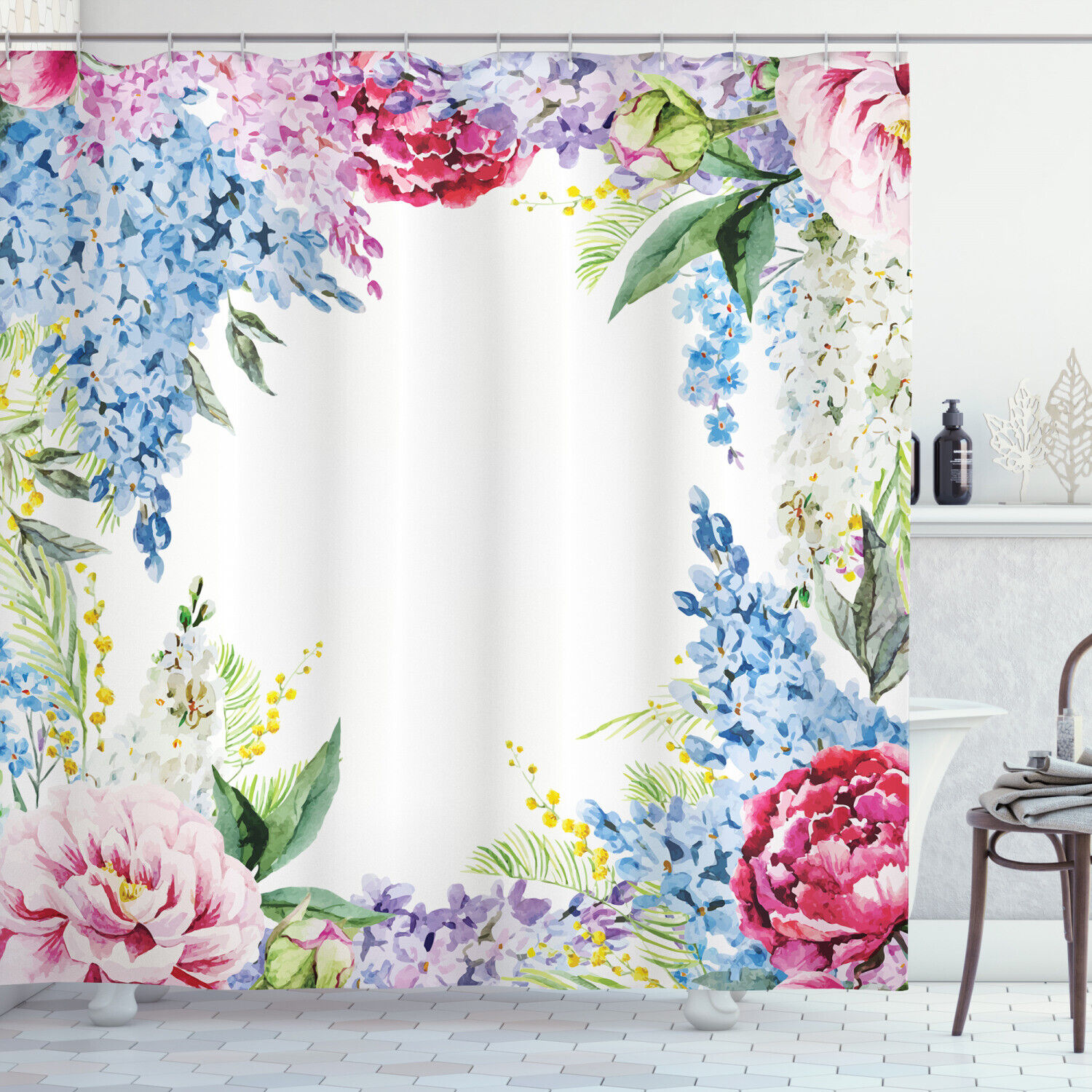 Lavender Print Shower Curtain - Flowers Shower Curtain For Spring Bathroom Refresh