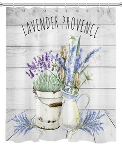 Lavender Provence Shower Curtain with Rustic Wood Board Design for Farmhouse and Rustic Bathrooms