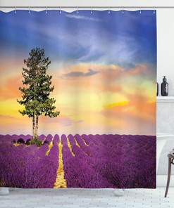 Lavender Shower Curtain French Countryside Print with Lovely Nature-Themed Design