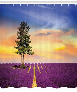 Lavender Shower Curtain French Countryside Print with Lovely Nature-Themed Design