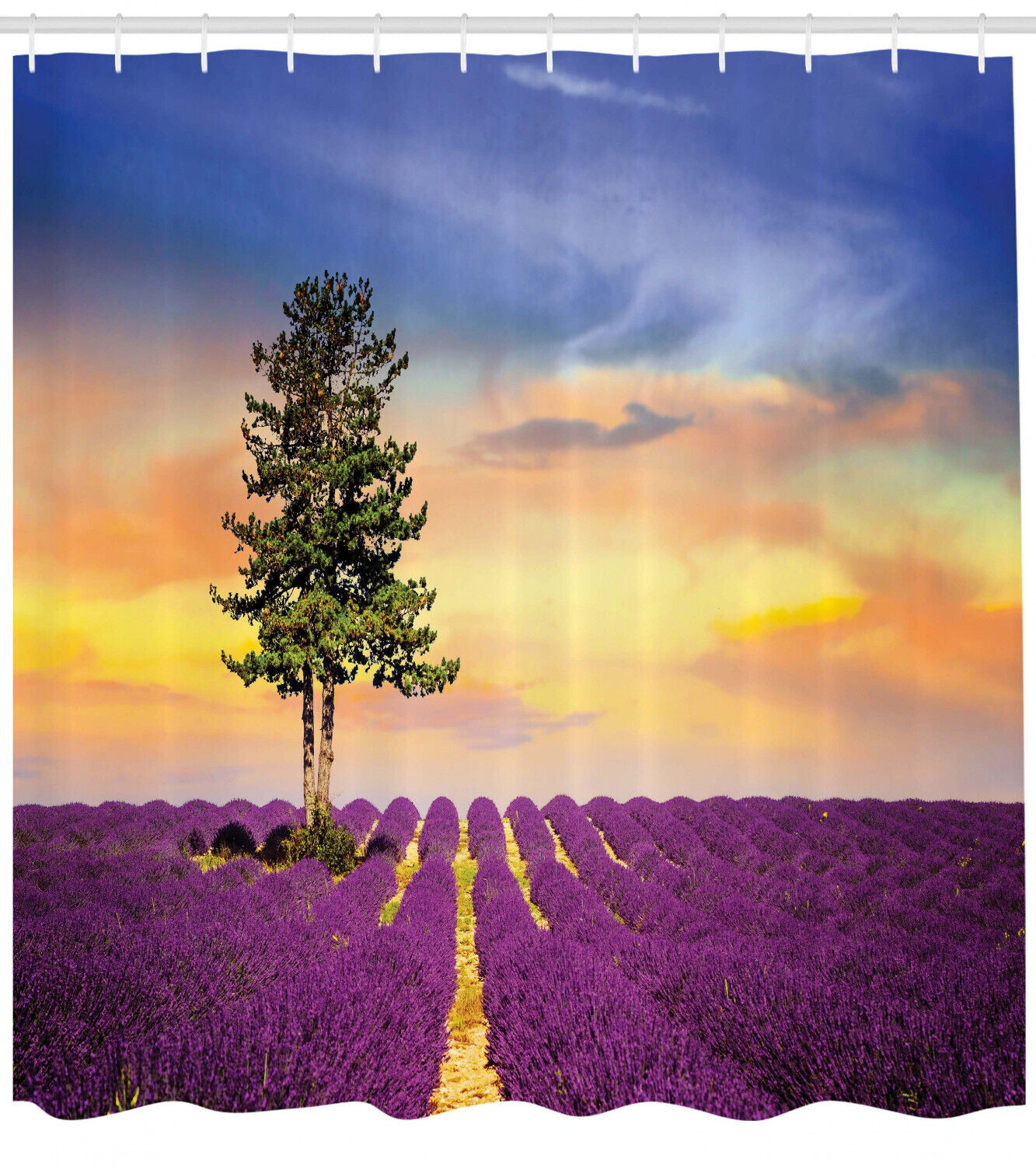 Lavender Shower Curtain French Countryside Print with Lovely Nature-Themed Design