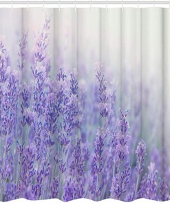 Lavender Shower Curtain With Flowers At Sunlight, Purple Floral Wedding Design, Print Cloth Fabric Bathroom Decor