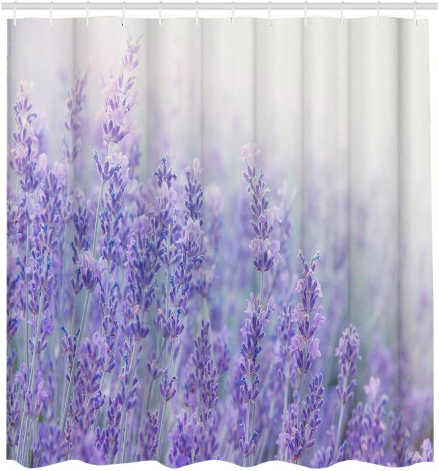 Lavender Shower Curtain With Flowers At Sunlight, Purple Floral Wedding Design, Print Cloth Fabric Bathroom Decor