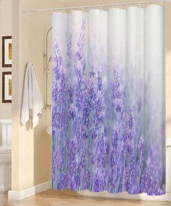 Lavender Shower Curtain With Flowers At Sunlight, Purple Floral Wedding Design, Print Cloth Fabric Bathroom Decor