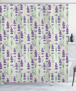 Lavender Shower Curtain with Fresh Herbs Botanical Print for a Natural-Themed Bathroom