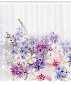 Lavender Shower Curtain with Pink and Purple Flowers Print for a Romantic and Dreamy Bathroom
