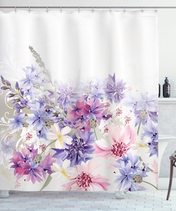 Lavender Shower Curtain with Pink and Purple Flowers Print for a Romantic and Dreamy Bathroom