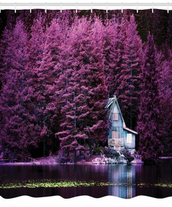 Lavender Shower Curtain with Scenic View of Purple Trees by Lake for a Relaxing Bathroom Decor
