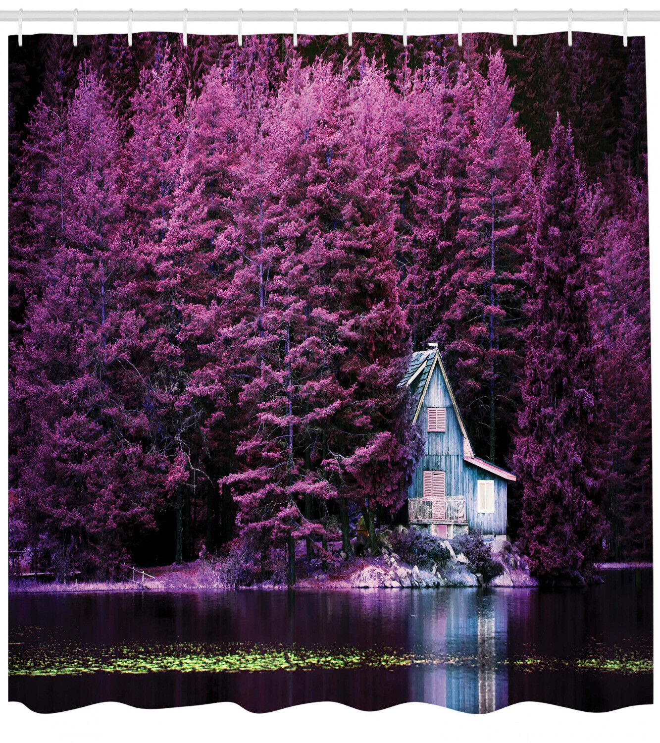 Lavender Shower Curtain with Scenic View of Purple Trees by Lake for a Relaxing Bathroom Decor