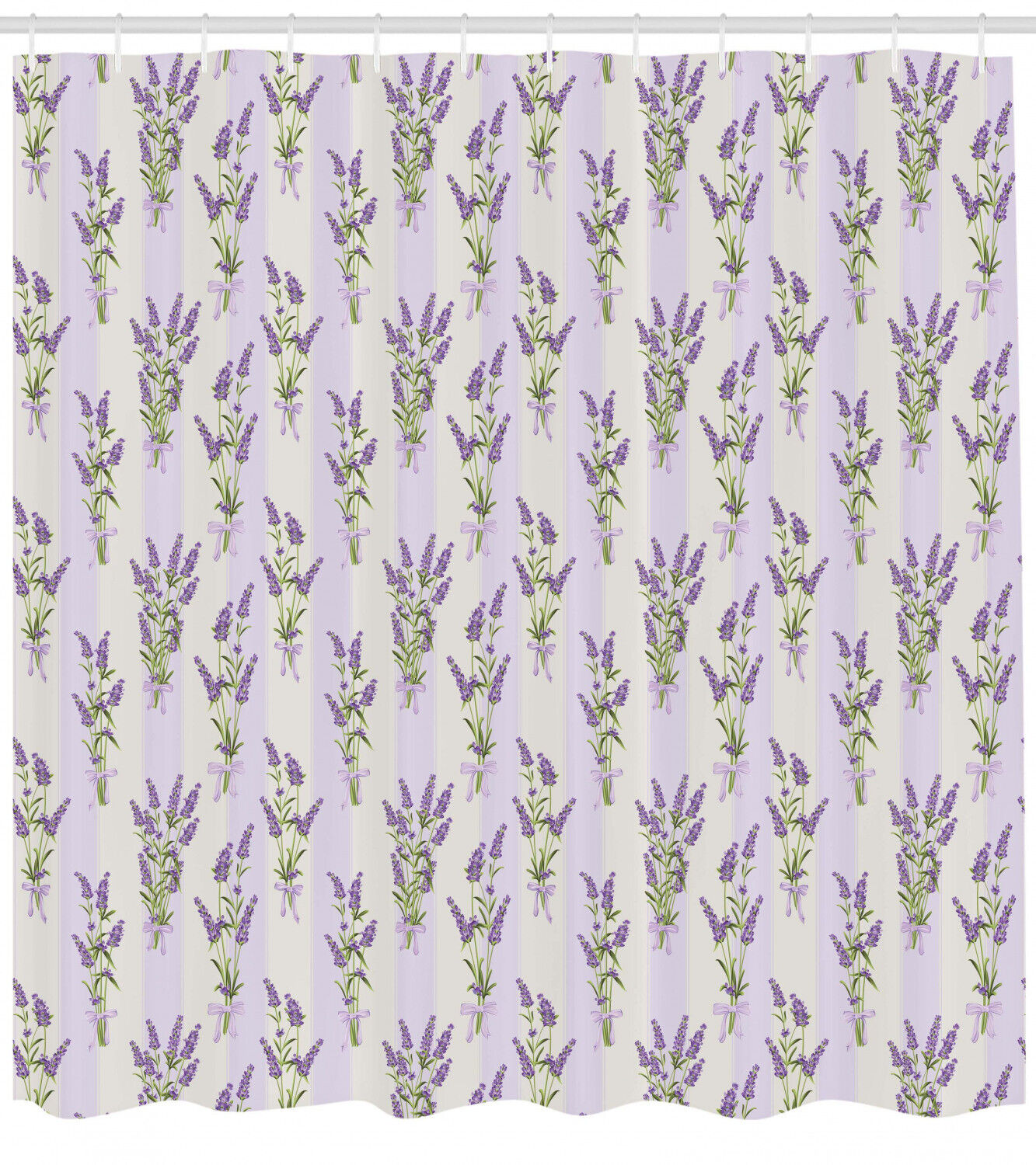 Lavender Stripes And Flower Print Shower Curtain - A Soft And Feminine Design For Your Bathroom - Image 2