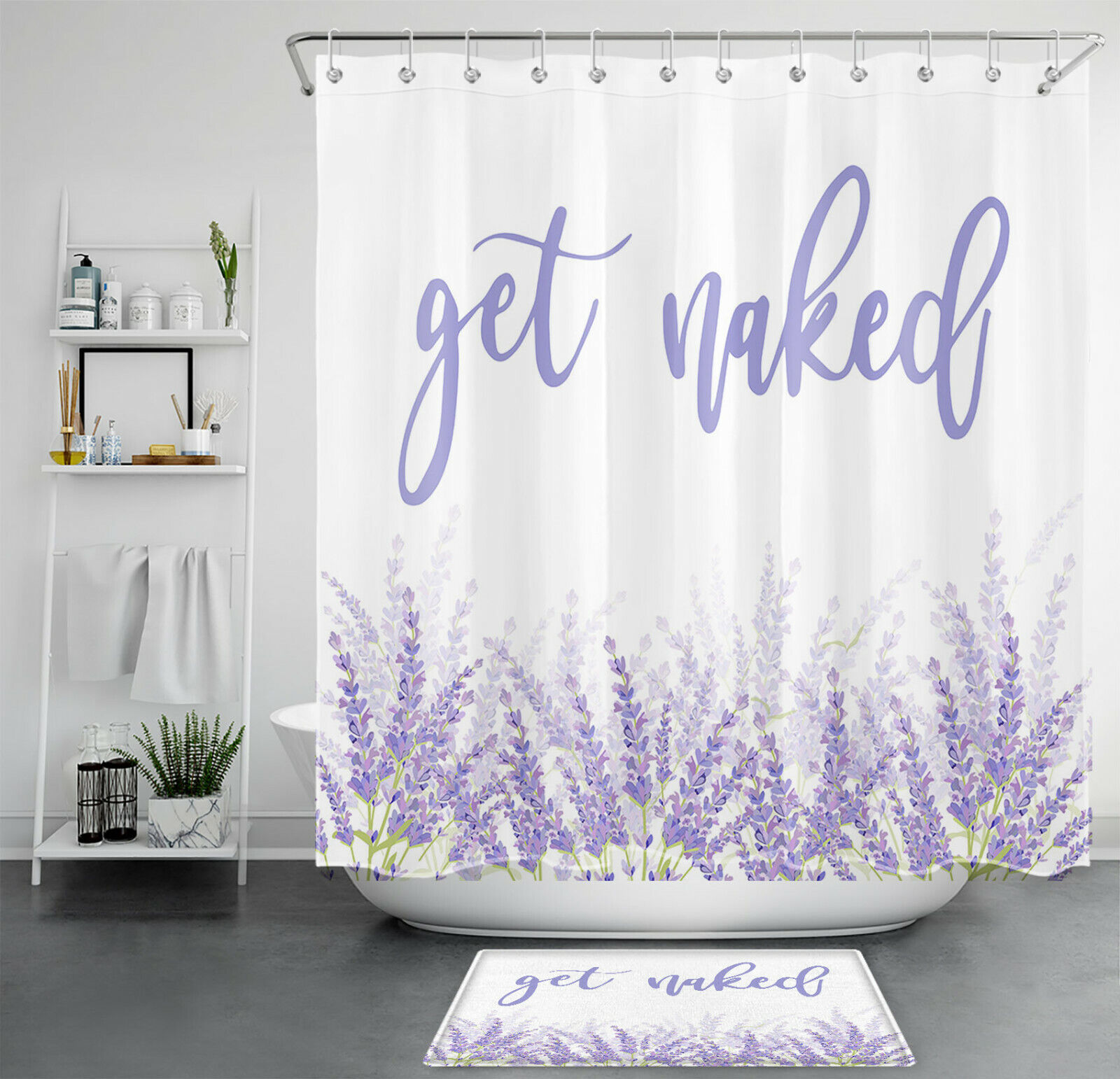Lavender-Purple Waterproof Fabric Shower Curtain With Modern And Minimalist Prints