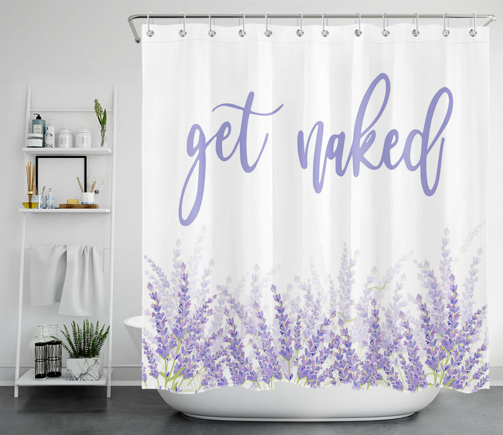 Lavender-Purple Waterproof Fabric Shower Curtain With Modern And Minimalist Prints