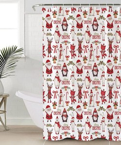 Lazone Christmas Shower Curtain with Santa Claus Snowman Bear Penguin Elk Design for Festive Bathroom Decor