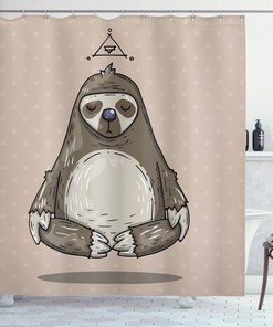 Lazy Meditation Cartoon Sloth Shower Curtain For Relaxing Bathroom Vibes