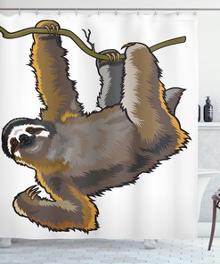 Lazy Sloth Bear Cartoon Print Animal Shower Curtain For Kids Bathroom