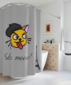 Le Meow Shower Curtain - Cat Lover Bathroom Decor