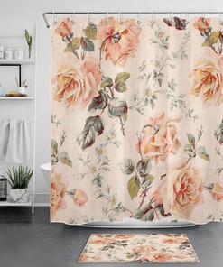 Leaf Beige Yellow Floral Shower Curtain for Spring Bathroom Decor