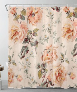 Leaf Beige Yellow Floral Shower Curtain for Spring Bathroom Decor