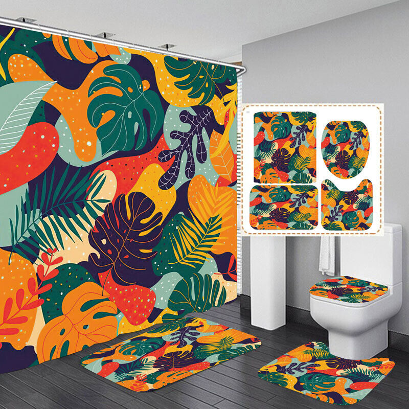 Leaf Print Palm Shower Curtain - Modern Bathroom Decor