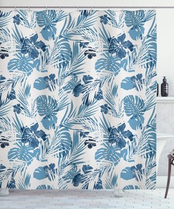 Leaf Shower Curtain - Hawaiian Flowers Palm Tree Print - Bathroom Decor
