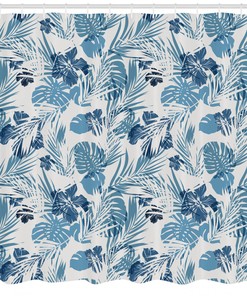 Leaf Shower Curtain - Hawaiian Flowers Palm Tree Print - Bathroom Decor