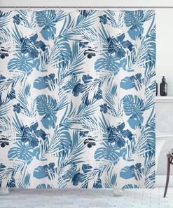 Leaf Shower Curtain - Hawaiian Flowers Palm Tree Print - Bathroom Decor