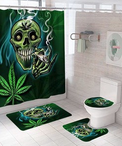 Leaf Skull Fabric Shower Curtain - Vintage Skull Bathroom Decor 