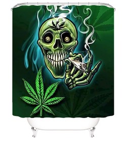 Leaf Skull Fabric Shower Curtain - Vintage Skull Bathroom Decor 