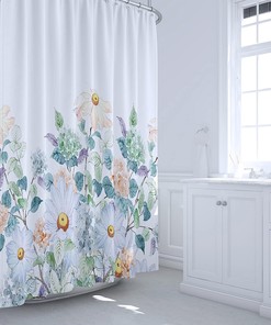 Leaf and Flower Shower Curtain, Waterproof Fabric for Bathroom Decor