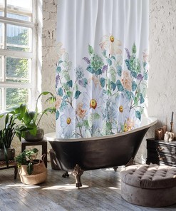 Leaf and Flower Shower Curtain, Waterproof Fabric for Bathroom Decor