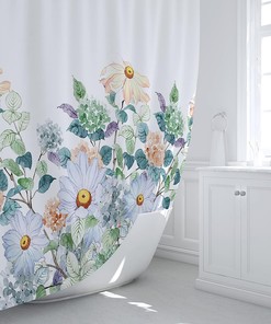Leaf and Flower Shower Curtain, Waterproof Fabric for Bathroom Decor