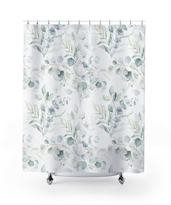 Leafy Floral Garden Print Eucalyptus Shower Curtain For Charming Bathroom Decor