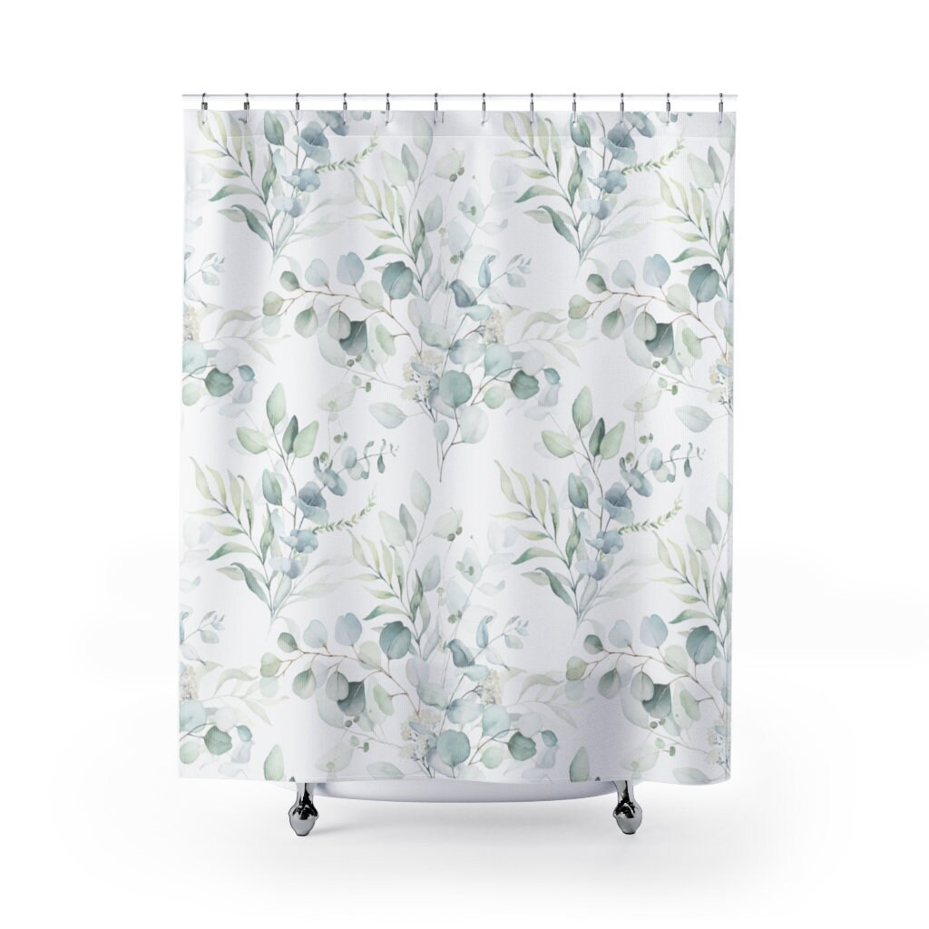 Leafy Floral Garden Print Eucalyptus Shower Curtain For Charming Bathroom Decor