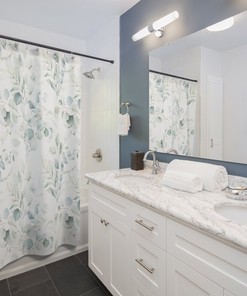 Leafy Floral Garden Print Eucalyptus Shower Curtain For Charming Bathroom Decor