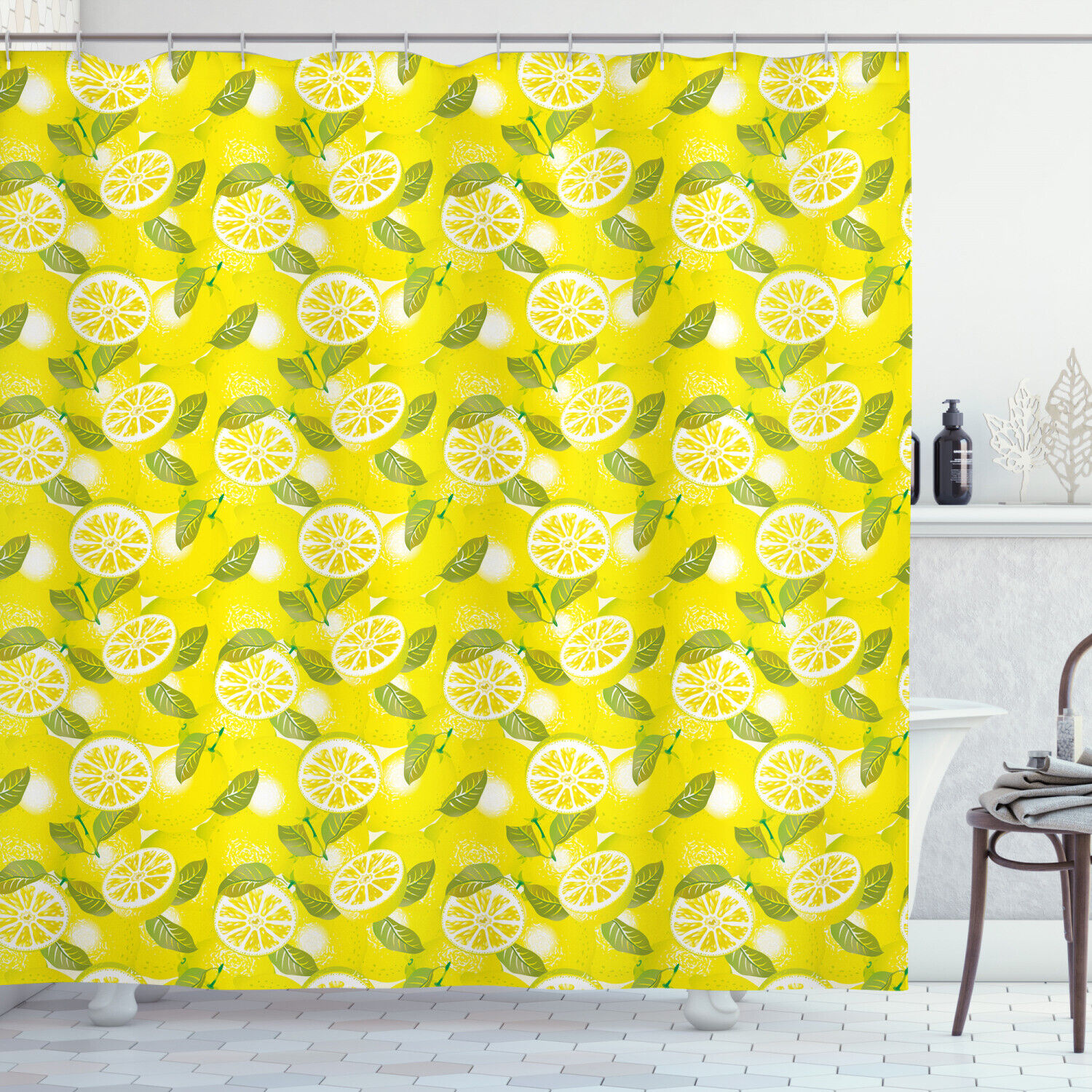 Leafy Green Plant Print Shower Curtain for a Nature-inspired Bathroom.