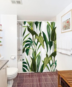 Leafy Palm Shower Curtain for Green Tropical Jungle Bathroom Decor