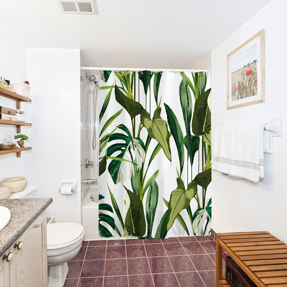 Leafy Palm Shower Curtain for Green Tropical Jungle Bathroom Decor