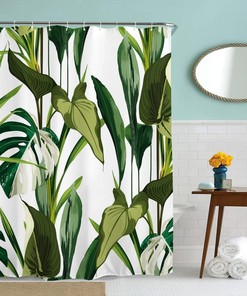 Leafy Palm Shower Curtain for Green Tropical Jungle Bathroom Decor