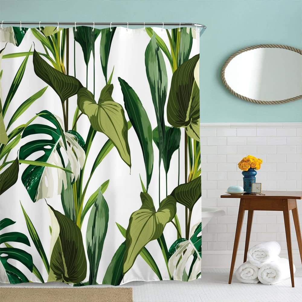 Leafy Palm Shower Curtain for Green Tropical Jungle Bathroom Decor
