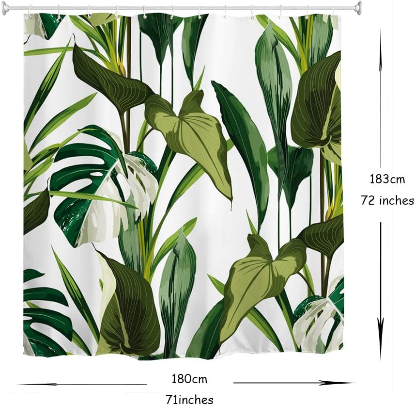 Leafy Palm Shower Curtain for Green Tropical Jungle Bathroom Decor