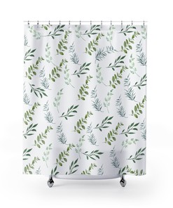 Leafy Spa Shower Curtain, Sage Green Botanical Design for Nature Lovers 